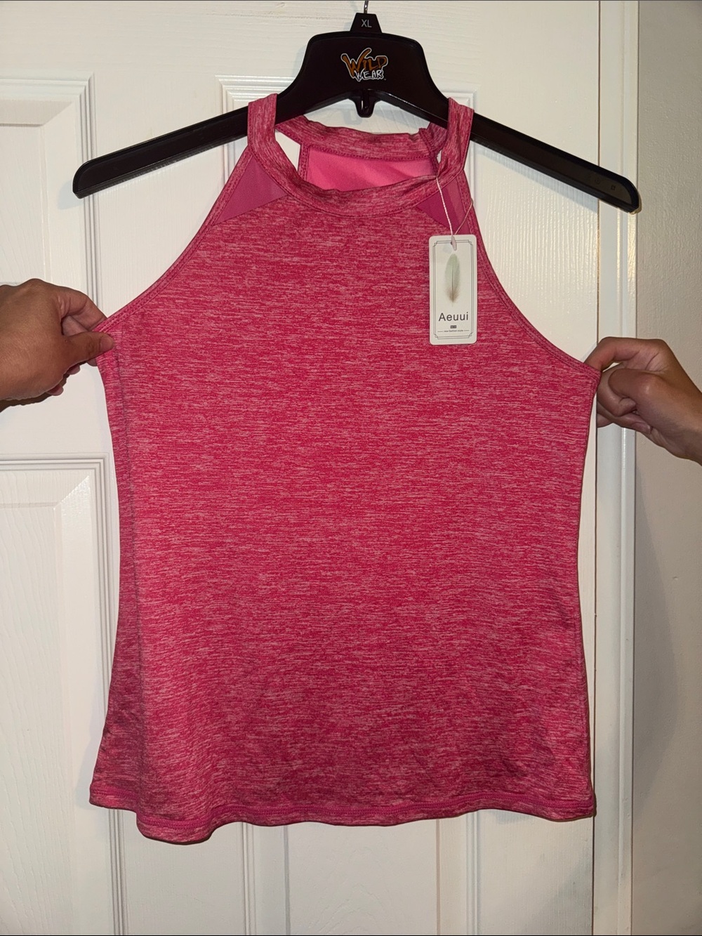 Pink Heathered High-Neck Performance Tank